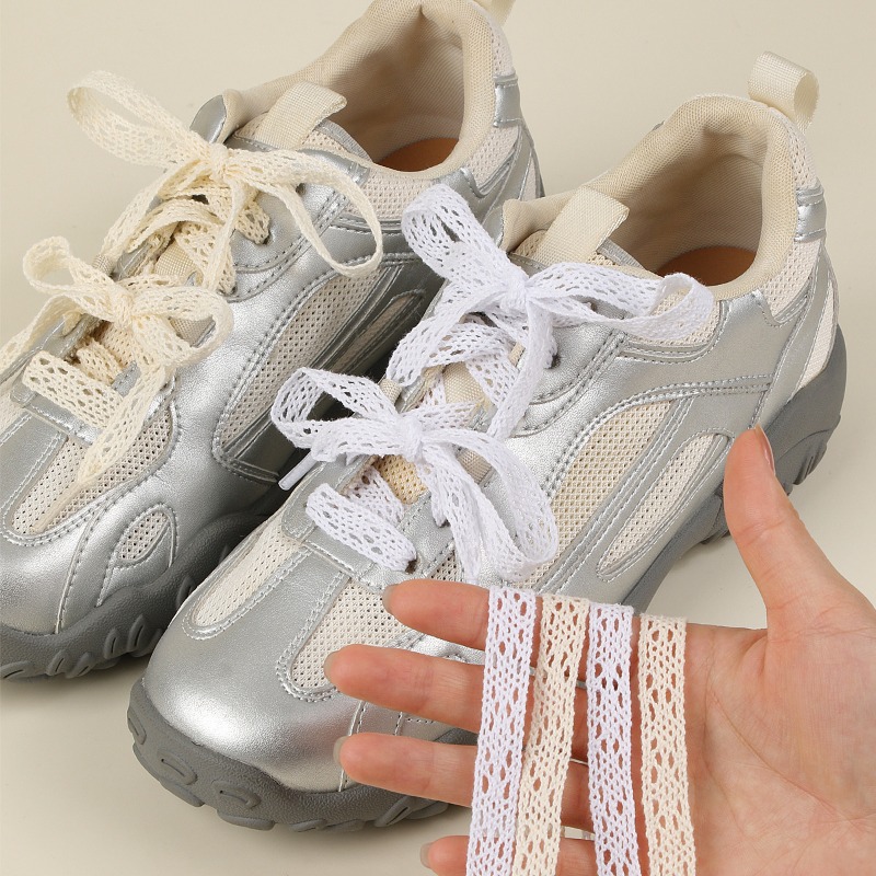 Lace Replacement Flat - Cadarços de Renda Vazados Branco Bege